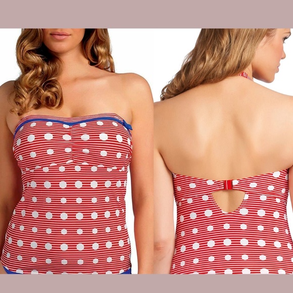 NEW Freya [ 36F US‎ ] Hello Sailor Strapless Tankini Top in Red Dot/Striped - Picture 1 of 12